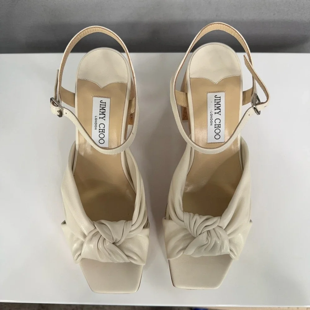 Jimmy Choo Sandals Womens Size 39.5 Heloise Wedge 95 Leather Cork Platform